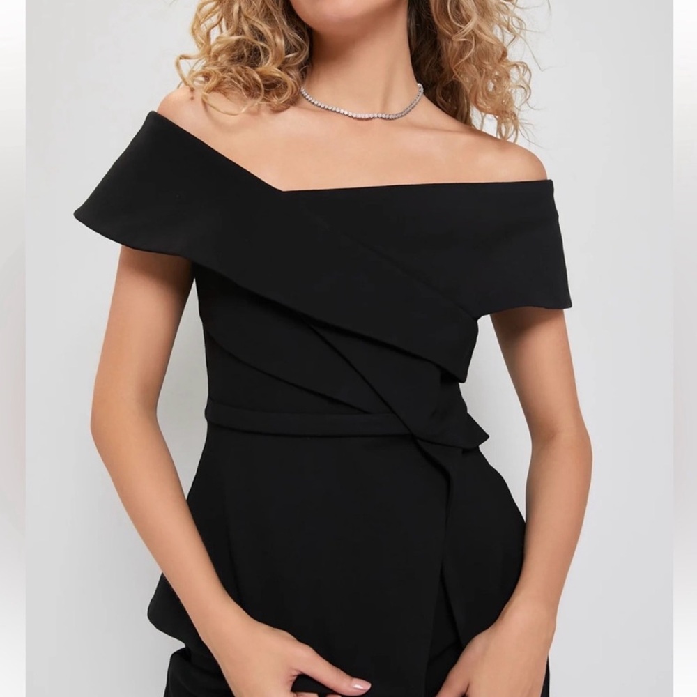 Tuckernuck Off-the-Shoulder Black Draped Blouse